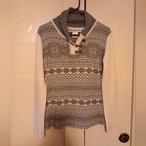 Obermeyer Merino Wool Blend Pullover Nordic Ski Sweater Medium M Gray Snowflakes